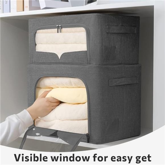 3 Pack Clothes Storage Bins - Foldable Metal Frame Storage Box - Stackable Linen - Picture 5 of 7